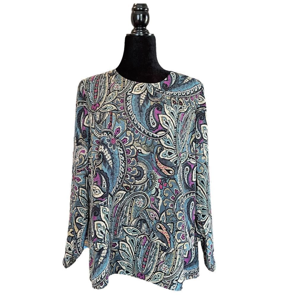 J Jill Purple/Blue Tiered Paisley Blouse MP